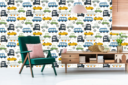 Wallpaper For Children - Colorful Toy Cars And Road Signs