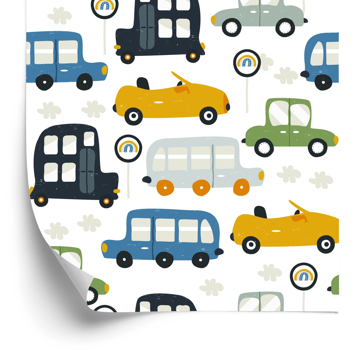 Wallpaper For Children - Colorful Toy Cars And Road Signs