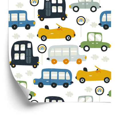 Wallpaper For Children - Colorful Toy Cars And Road Signs