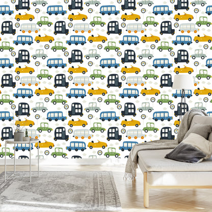 Wallpaper For Children - Colorful Toy Cars And Road Signs