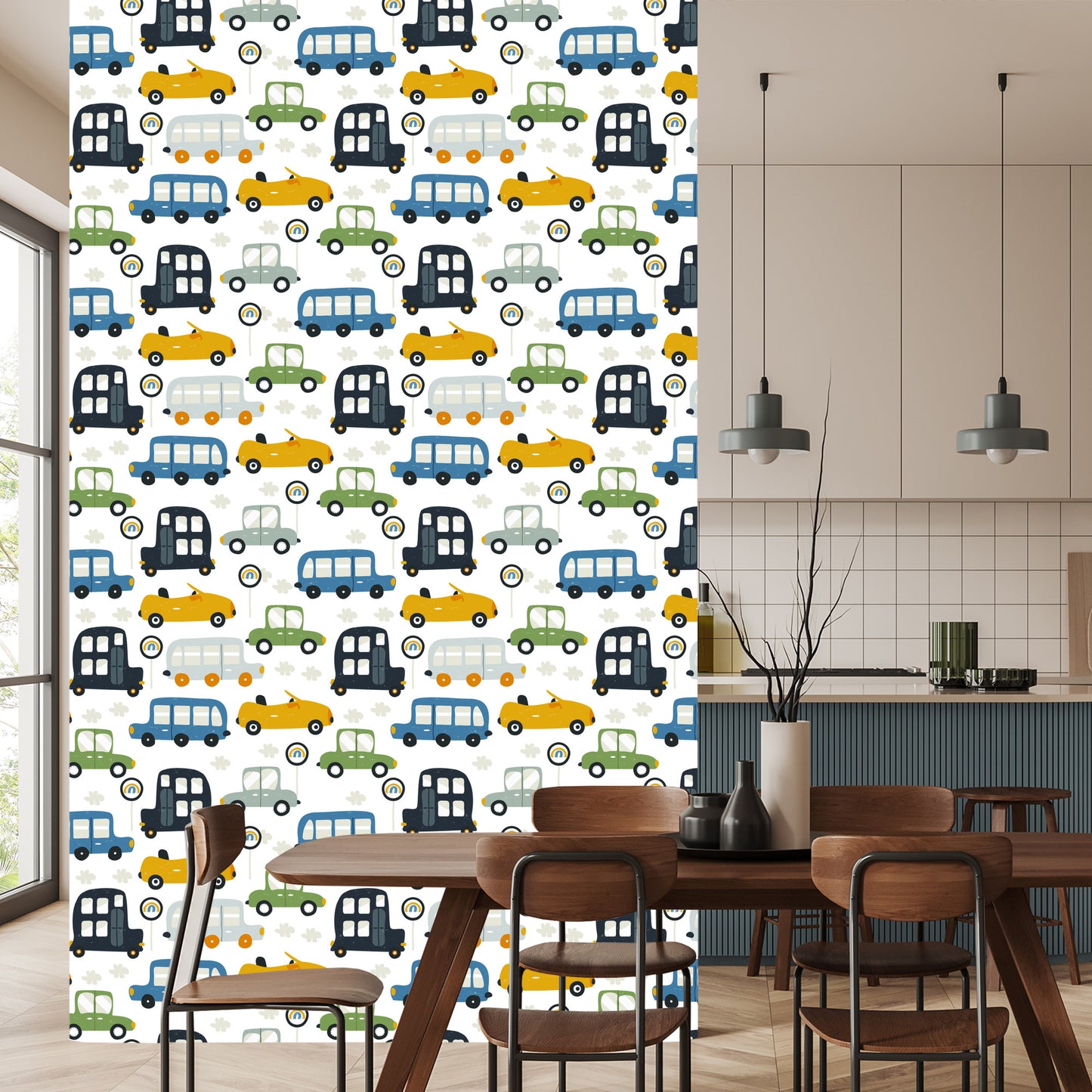 Wallpaper For Children - Colorful Toy Cars And Road Signs