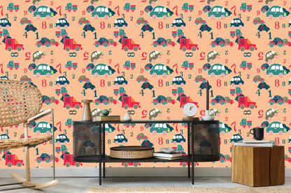 Wallpaper For Children - Colorful Toy Cars And Numbers
