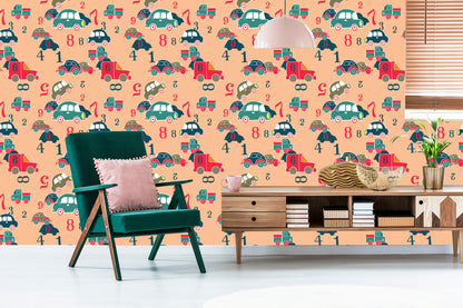 Wallpaper For Children - Colorful Toy Cars And Numbers