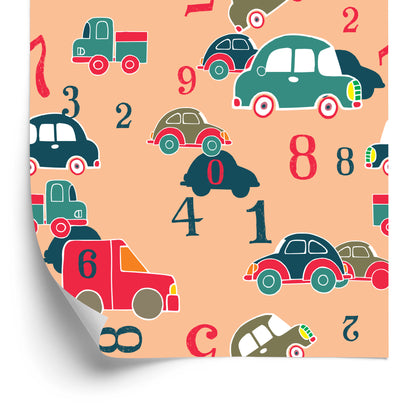 Wallpaper For Children - Colorful Toy Cars And Numbers