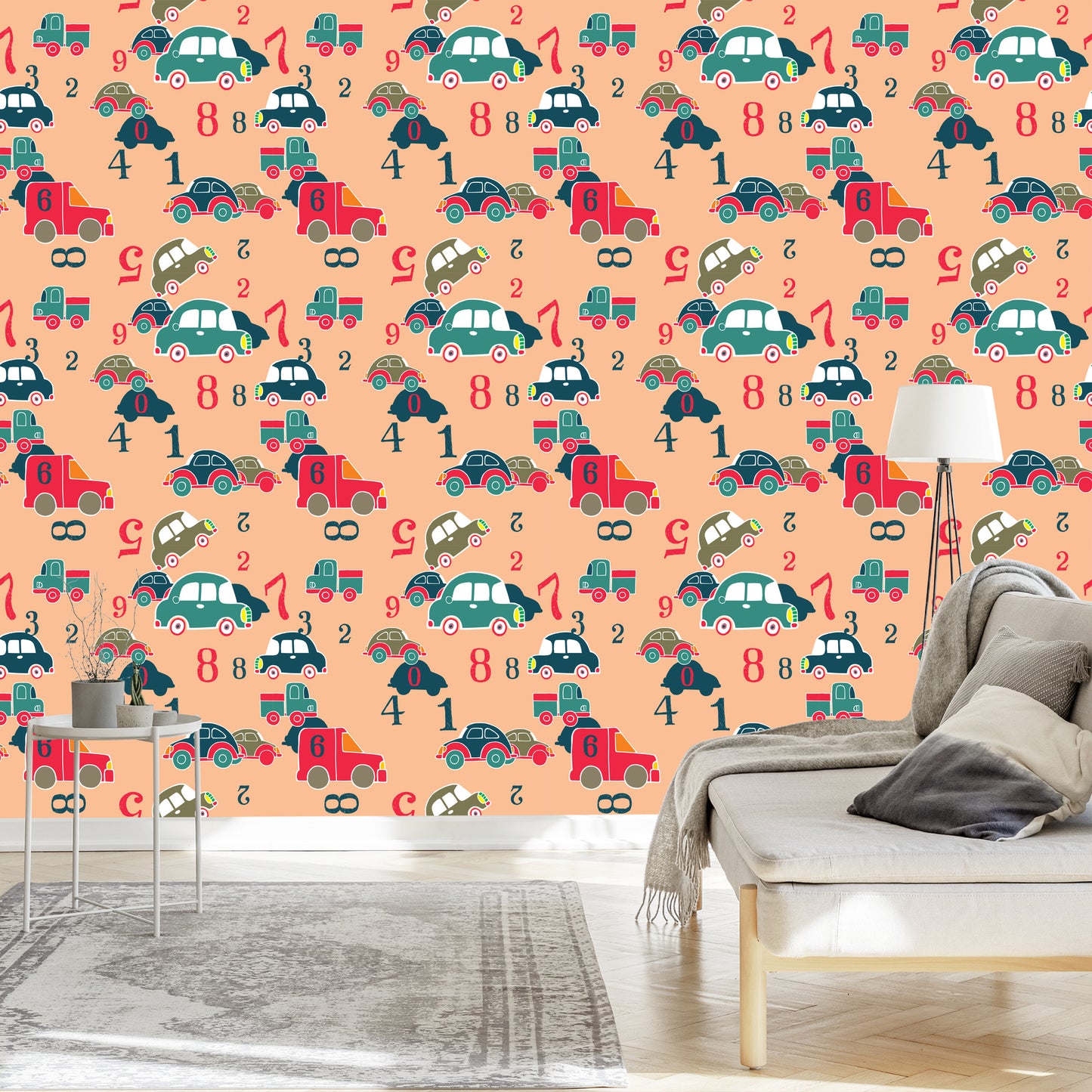 Wallpaper For Children - Colorful Toy Cars And Numbers