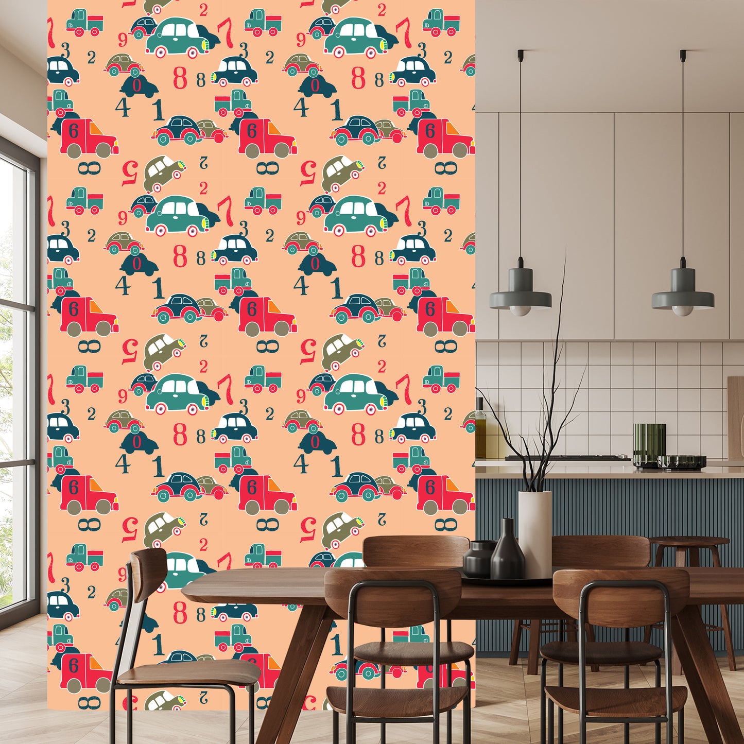 Wallpaper For Children - Colorful Toy Cars And Numbers