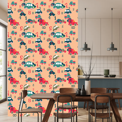 Wallpaper For Children - Colorful Toy Cars And Numbers