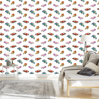 Wallpaper For Children - Colorful Retro Cars