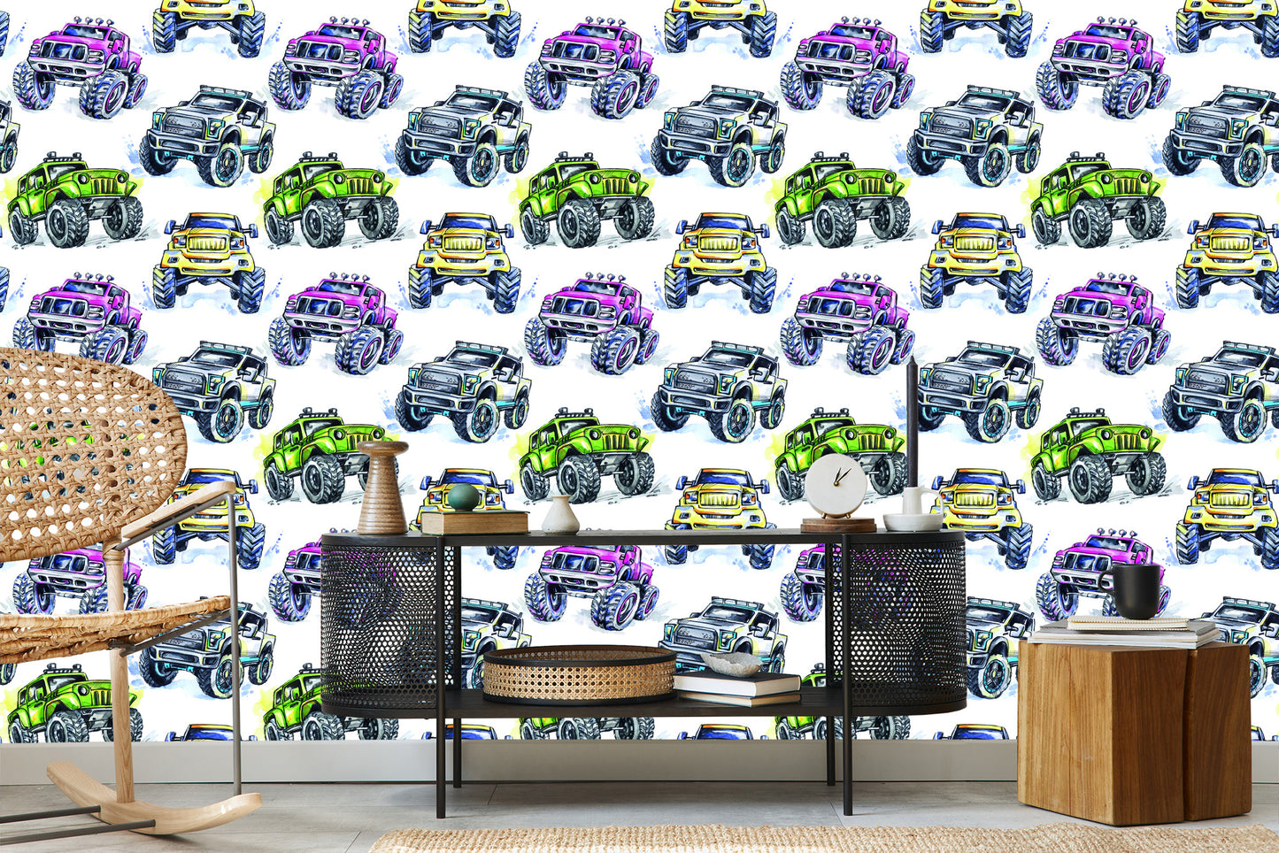 Wallpaper For Children - Colorful Monster Cars