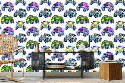 Wallpaper For Children - Colorful Monster Cars