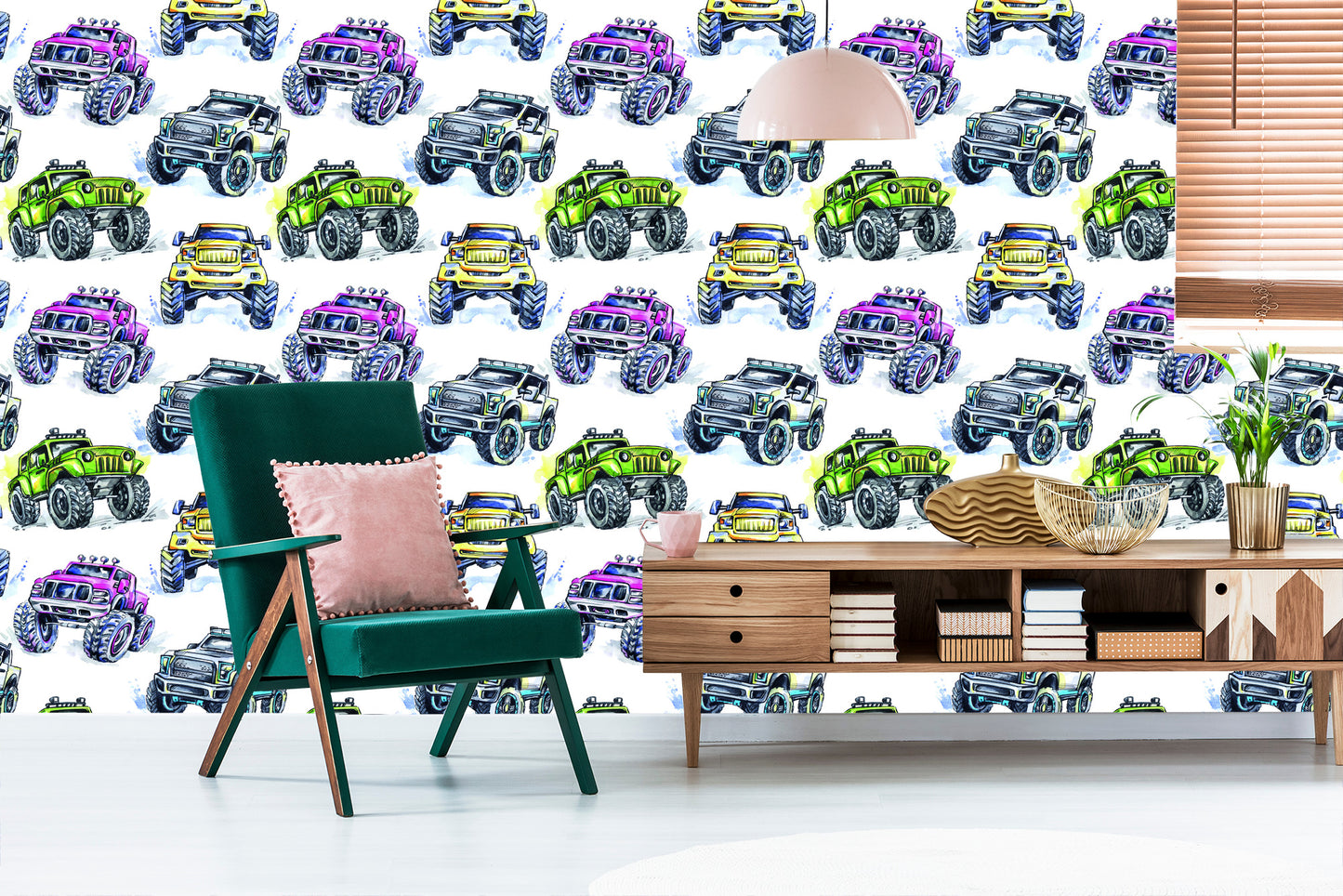 Wallpaper For Children - Colorful Monster Cars