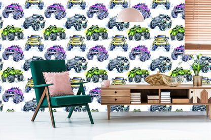 Wallpaper For Children - Colorful Monster Cars