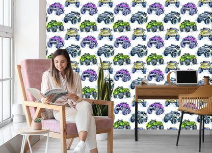 Wallpaper For Children - Colorful Monster Cars