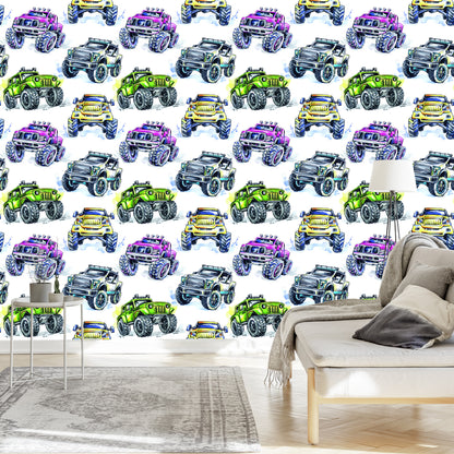 Wallpaper For Children - Colorful Monster Cars