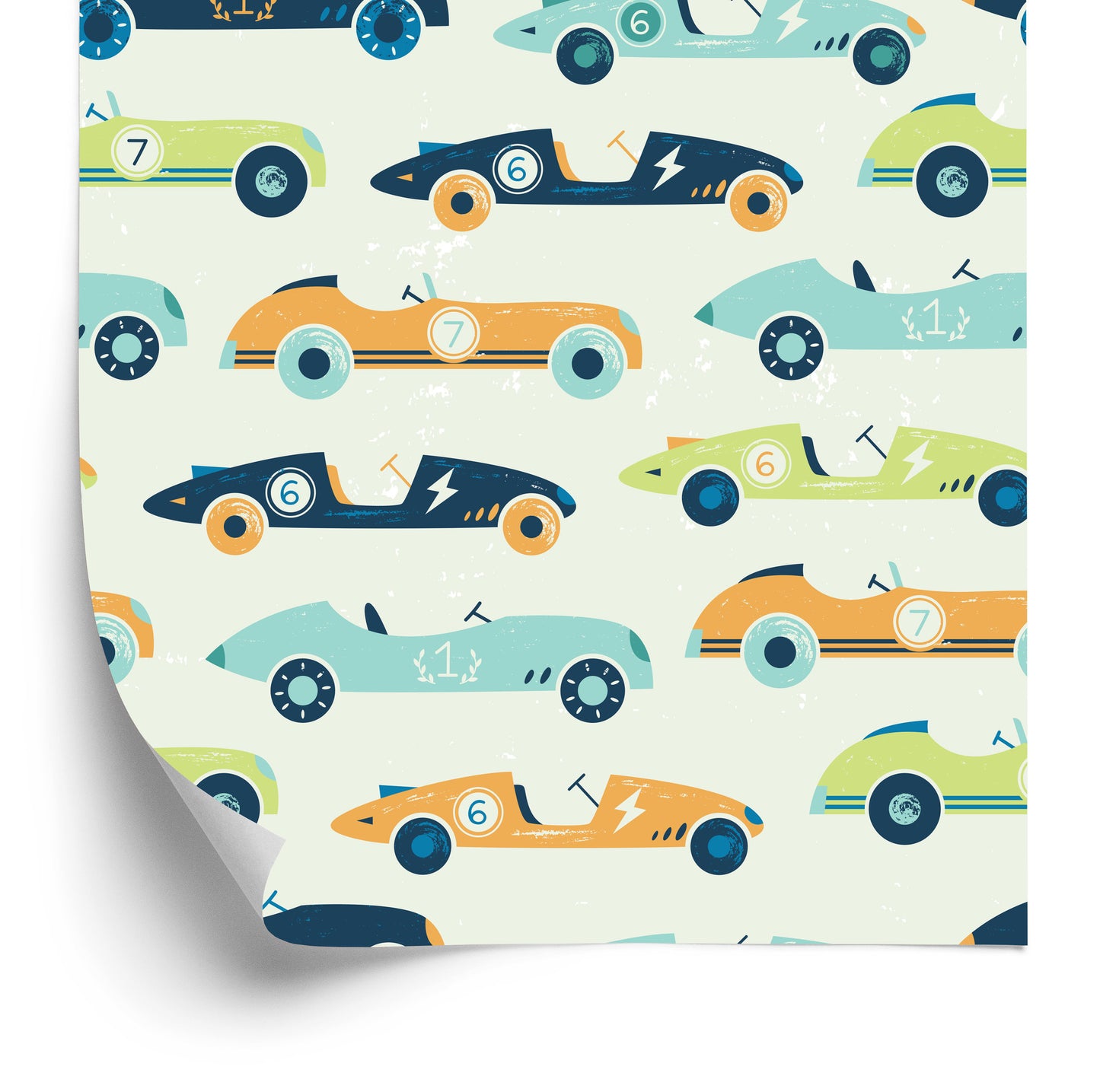 Wallpaper For Children - Racing Cars In Vintage Style
