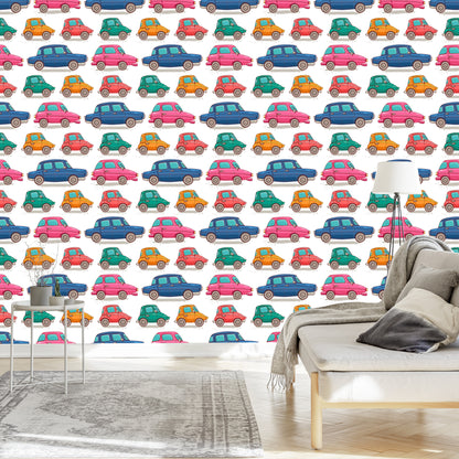 Wallpaper For Children - Colorful Toy Cars Like From Cartoons