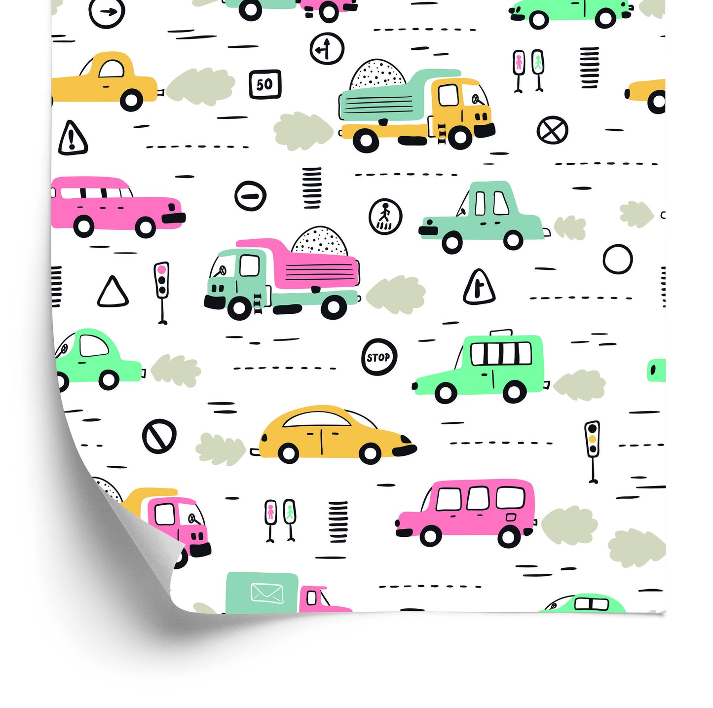 Wallpaper For Children - Colorful Cars In Scandinavian Style