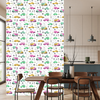 Wallpaper For Children - Colorful Cars In Scandinavian Style