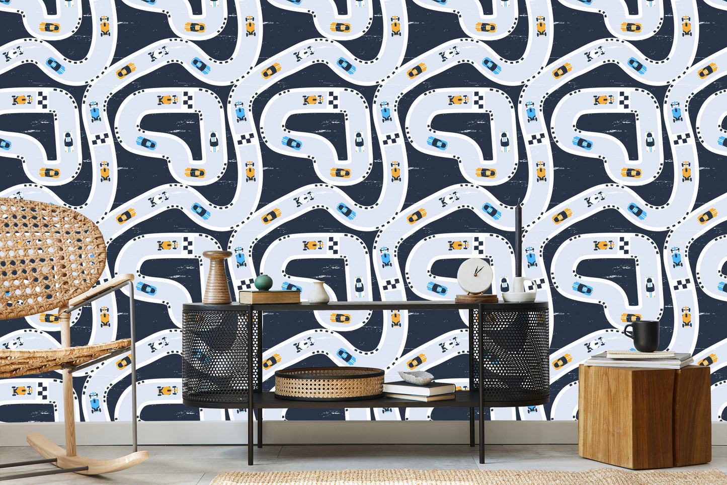 Wallpaper Colorful Rally Cars Children's Room