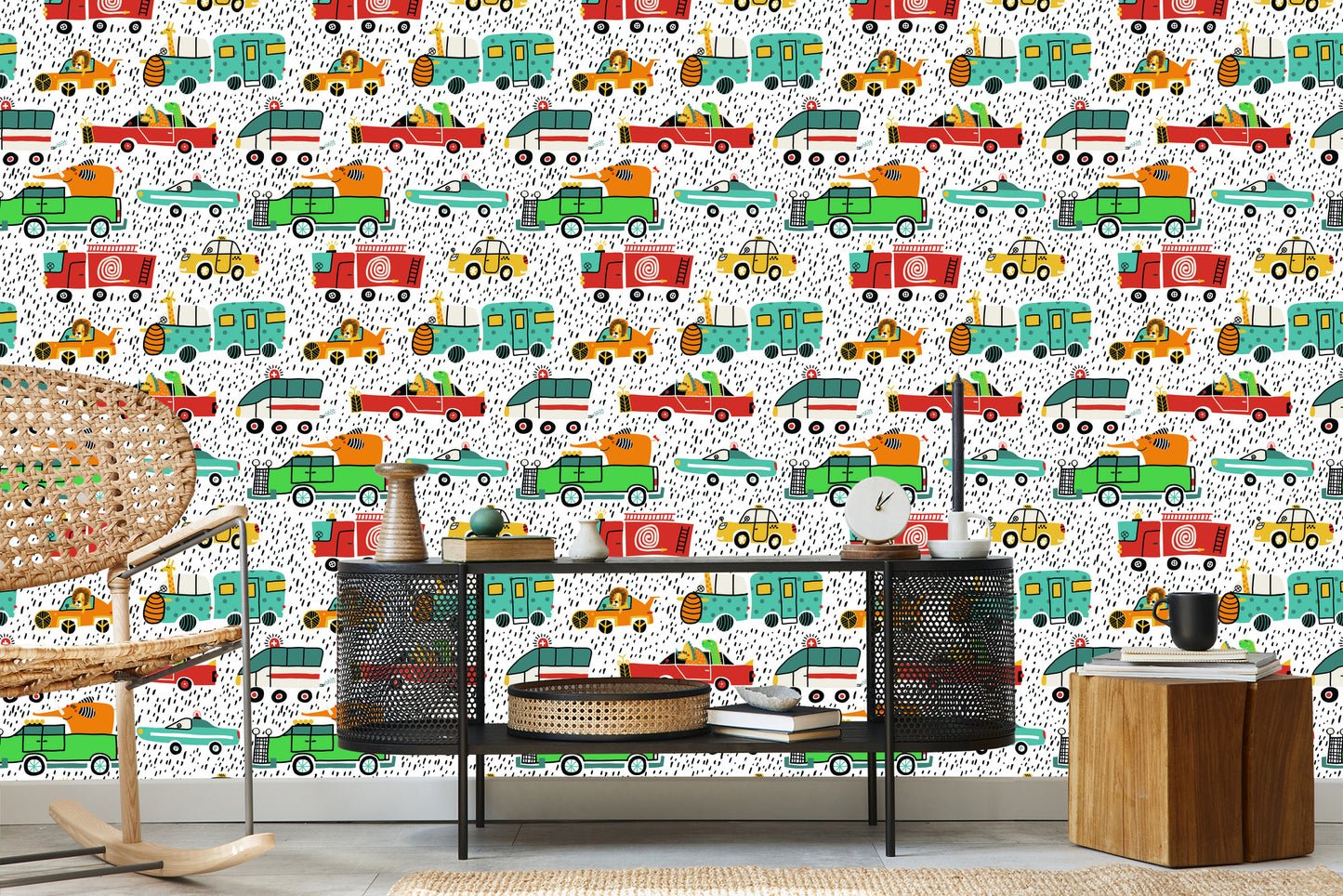 Wallpaper Colorful Animal Cars For Baby's Room