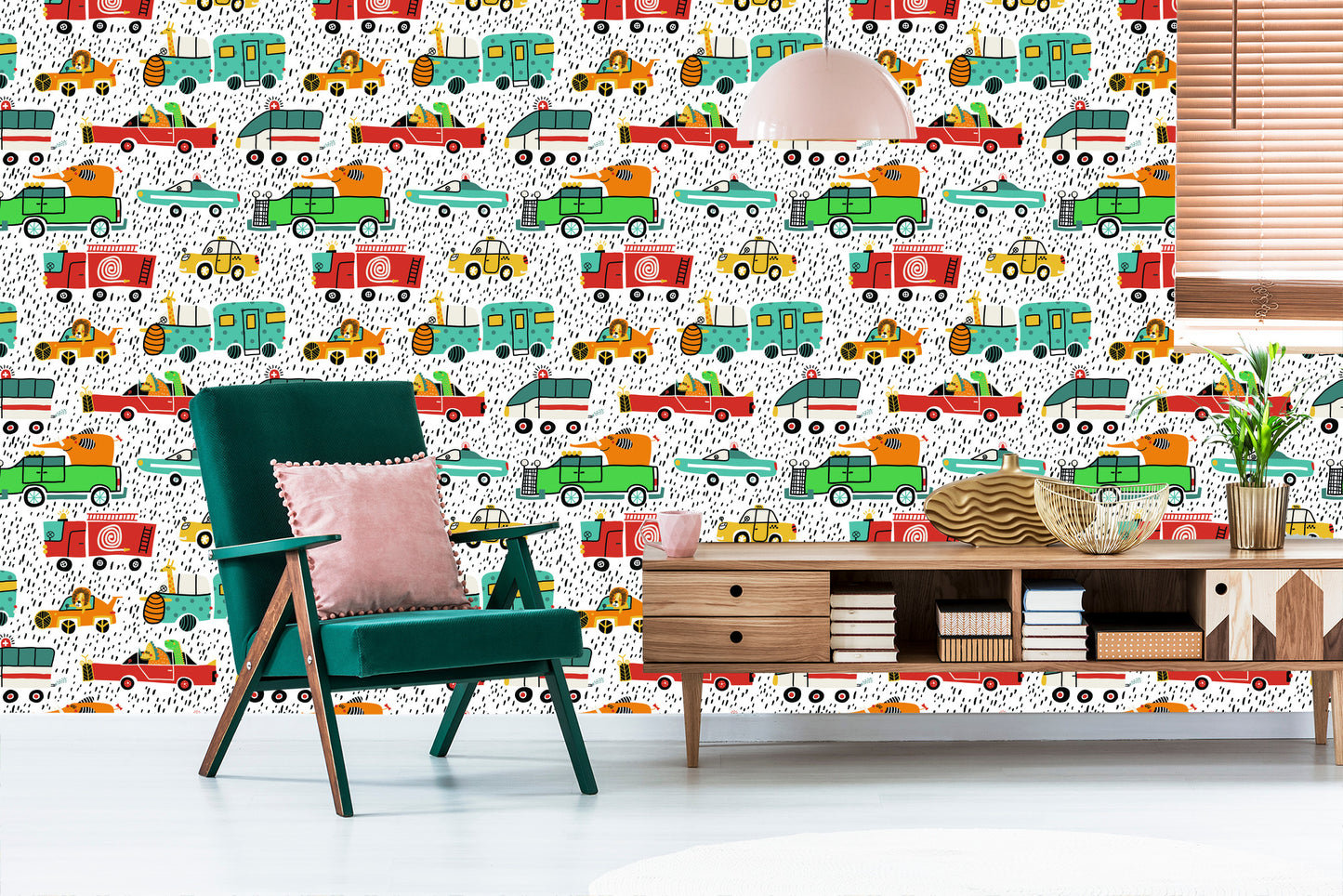 Wallpaper Colorful Animal Cars For Baby's Room