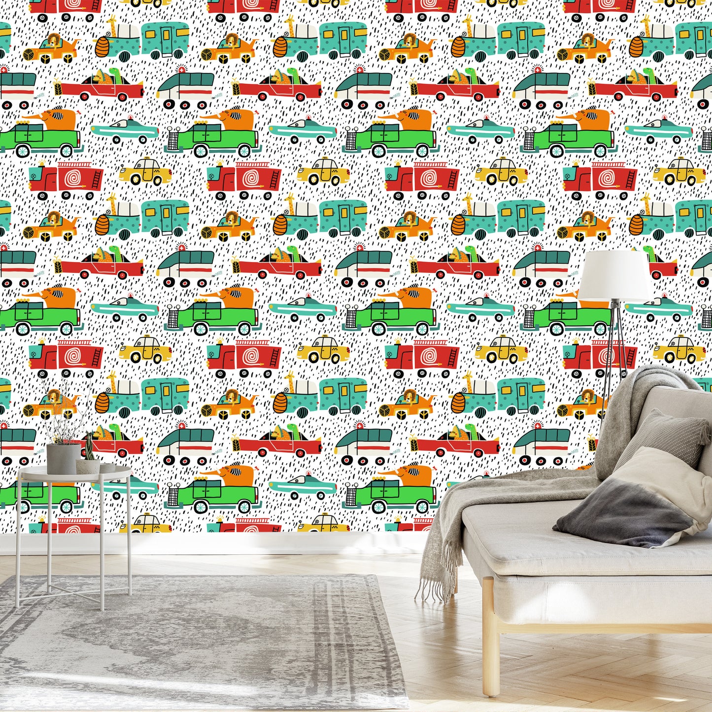 Wallpaper Colorful Animal Cars For Baby's Room