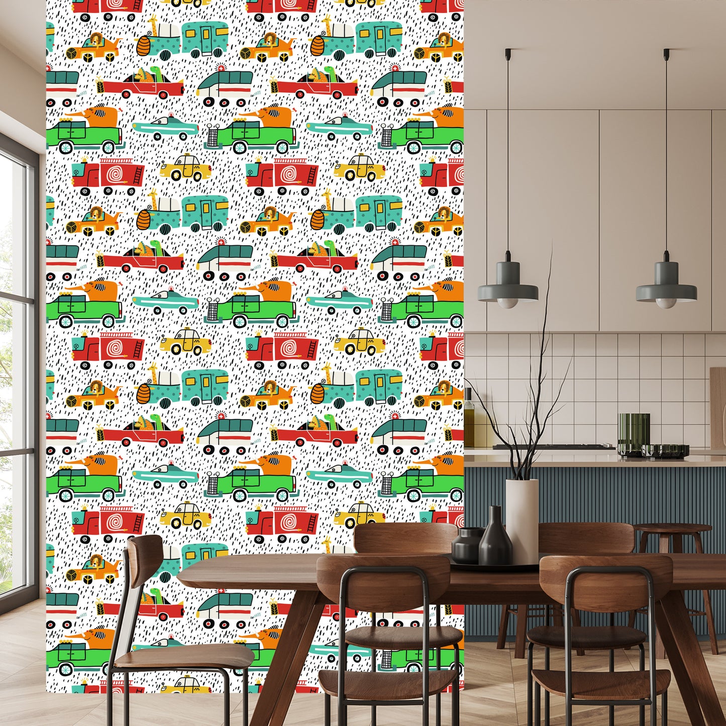 Wallpaper Colorful Animal Cars For Baby's Room
