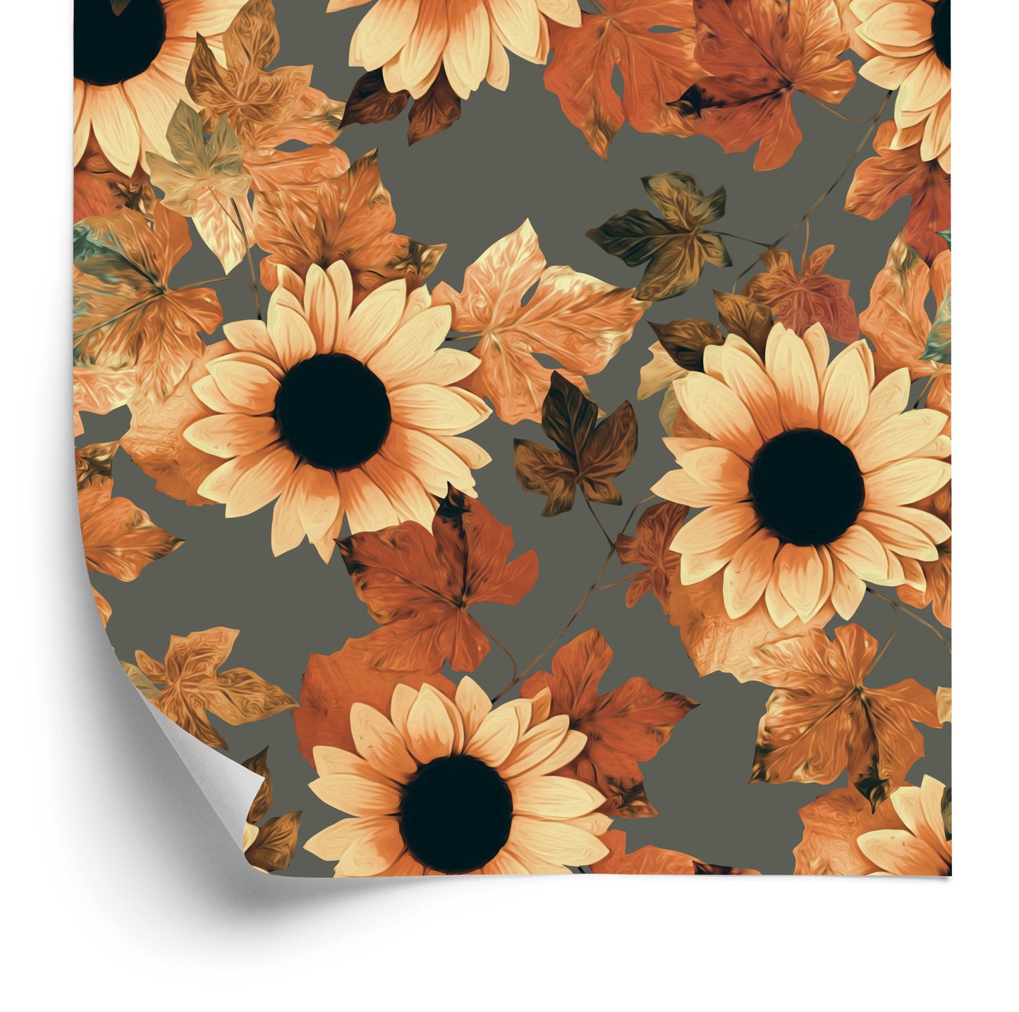 Wallpaper Painted Sunflowers With Leaves