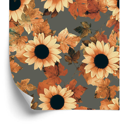 Wallpaper Painted Sunflowers With Leaves