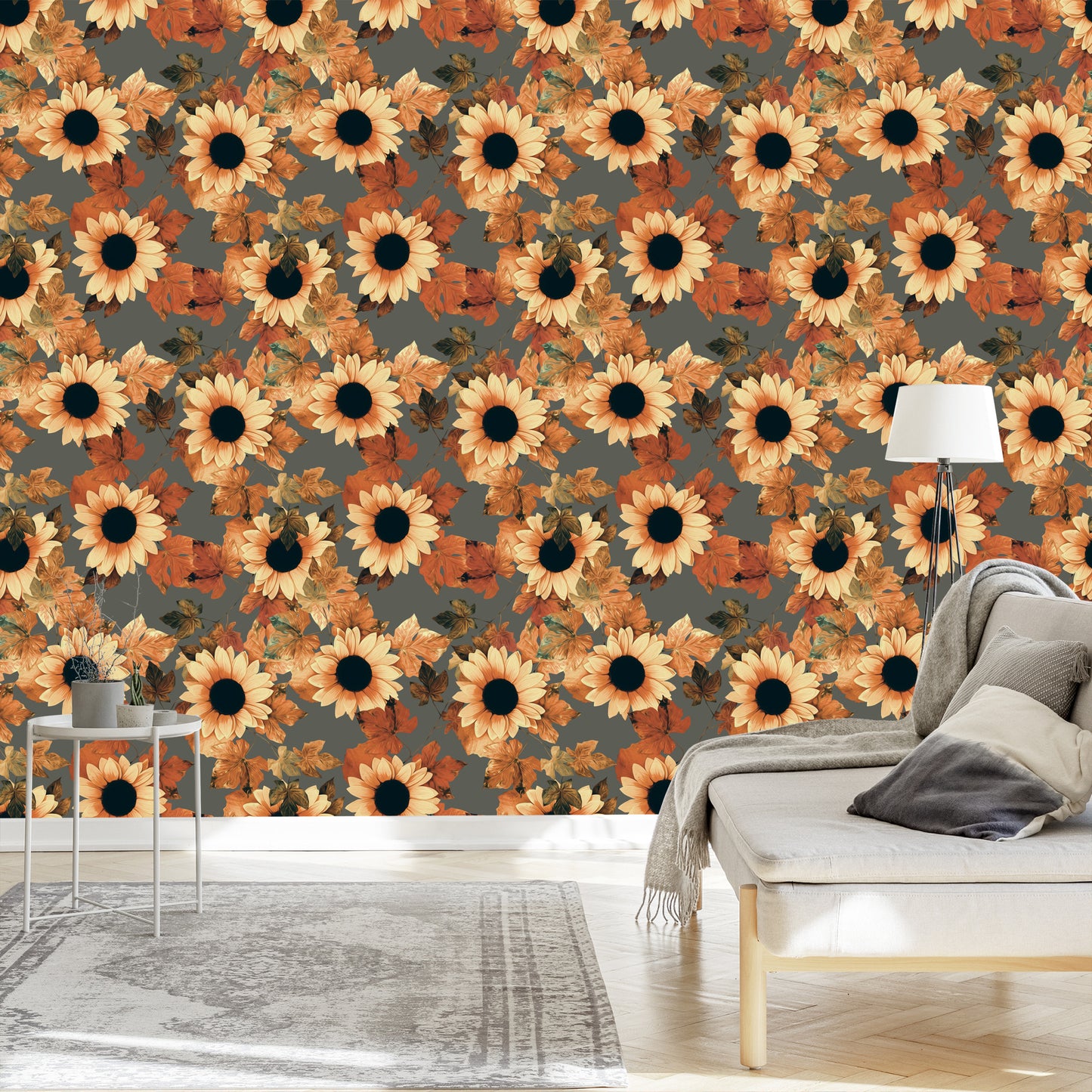 Wallpaper Painted Sunflowers With Leaves