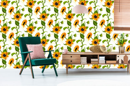 Wallpaper Large Sunflowers With Leaves