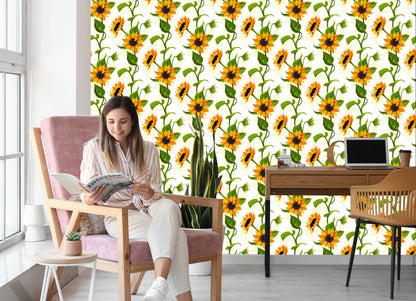 Wallpaper Large Sunflowers With Leaves