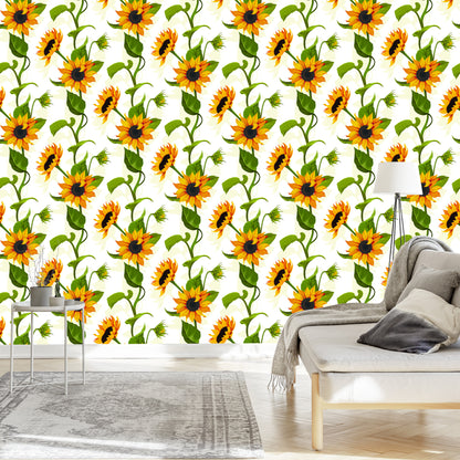 Wallpaper Large Sunflowers With Leaves