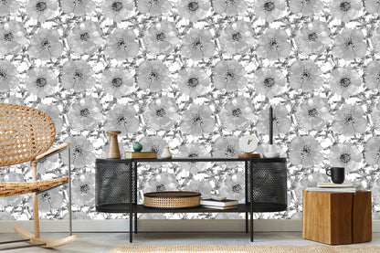 Wallpaper Black And White Poppies
