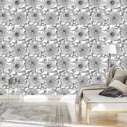 Wallpaper Black And White Poppies