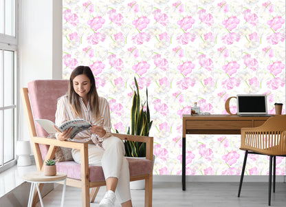 Wallpaper Pink And White Tulips