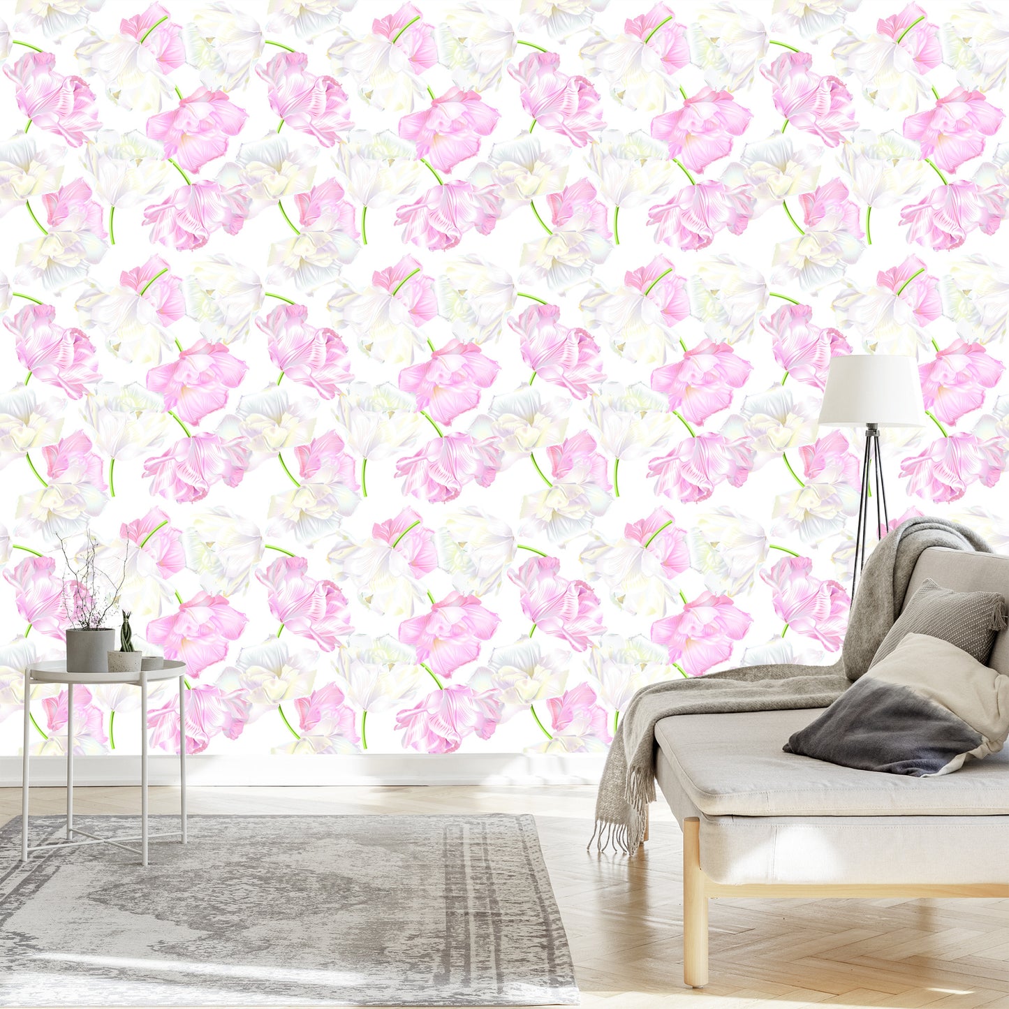 Wallpaper Pink And White Tulips
