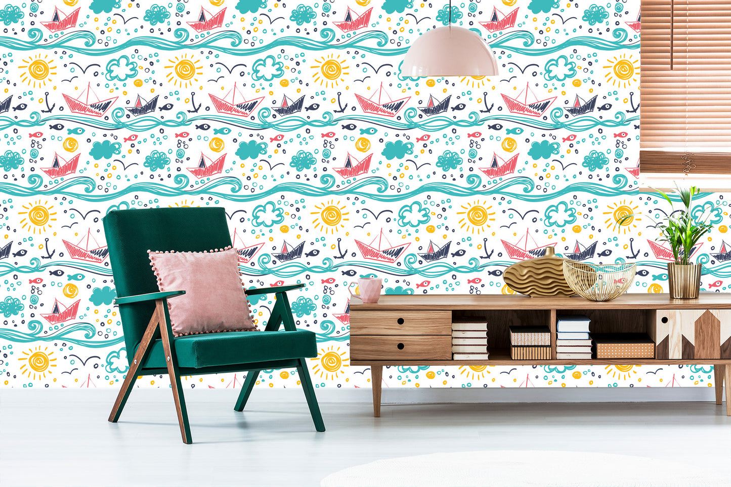 Wallpaper Drawn Sailboats On Waves