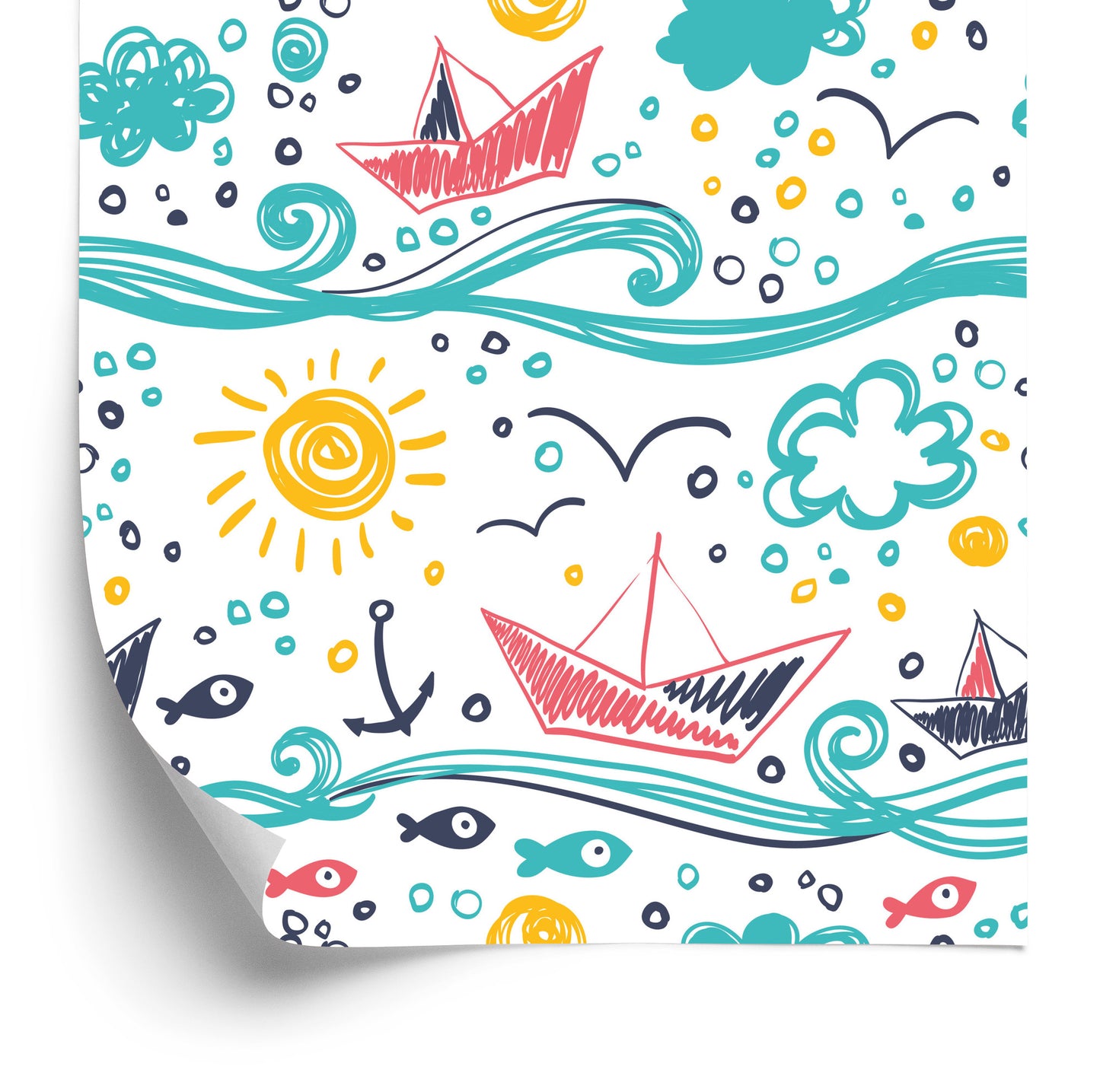 Wallpaper Drawn Sailboats On Waves