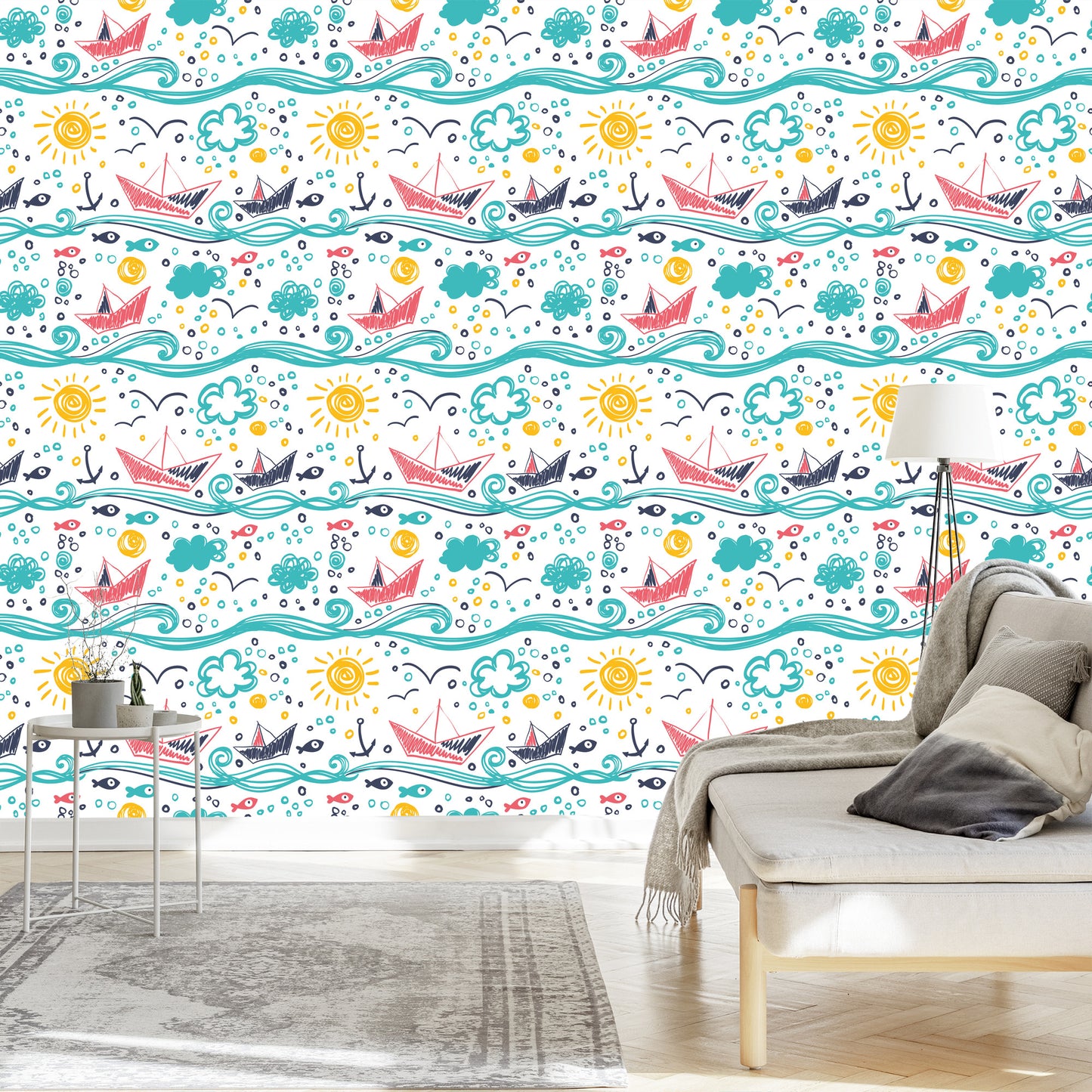 Wallpaper Drawn Sailboats On Waves