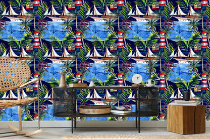Wallpaper Sailboats Painted With Watercolors W