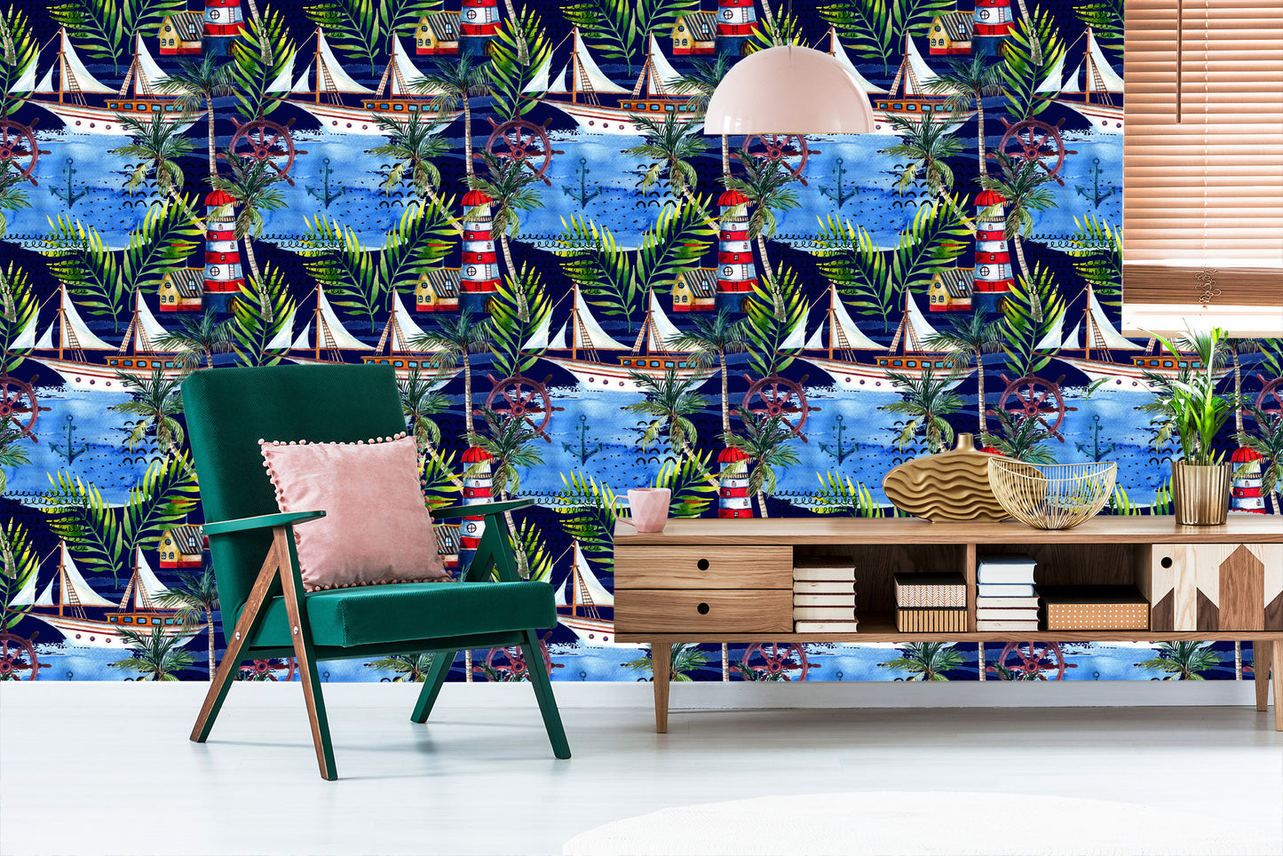 Wallpaper Sailboats Painted With Watercolors W