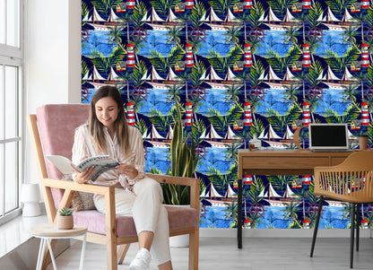 Wallpaper Sailboats Painted With Watercolors W