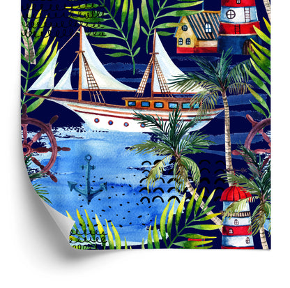 Wallpaper Sailboats Painted With Watercolors W