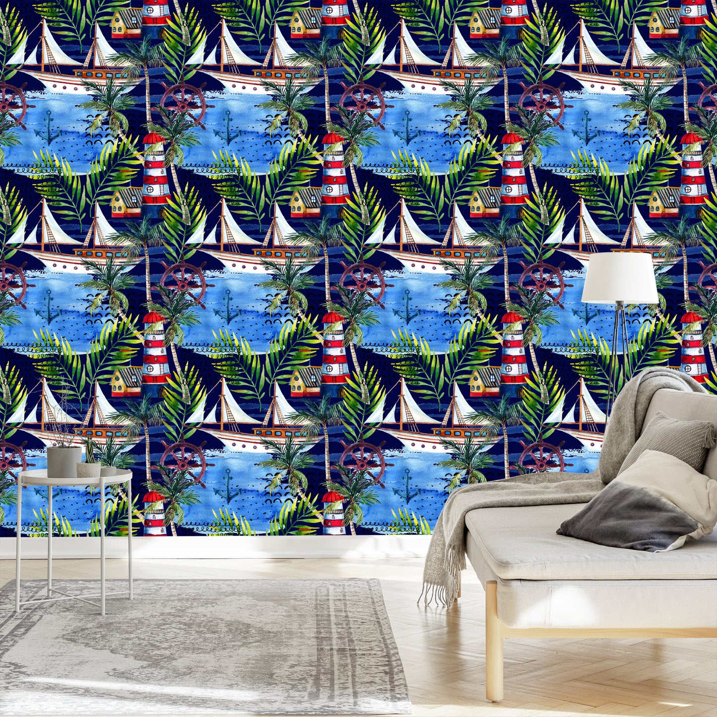 Wallpaper Sailboats Painted With Watercolors W