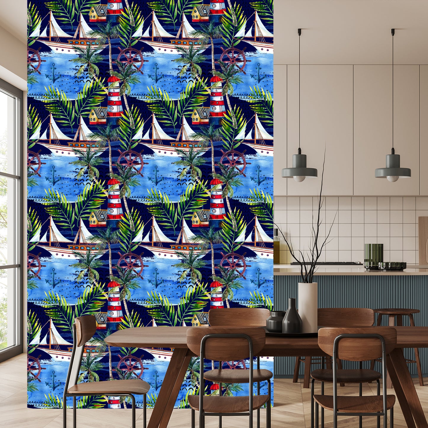 Wallpaper Sailboats Painted With Watercolors W