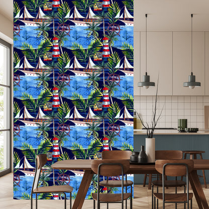 Wallpaper Sailboats Painted With Watercolors W