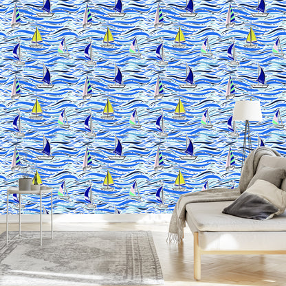 Wallpaper Colorful Sailboats On The Waves
