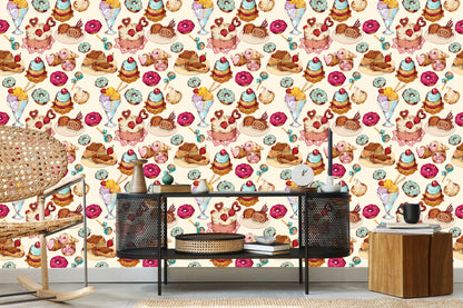 Wallpaper Sweets In Vintage Style