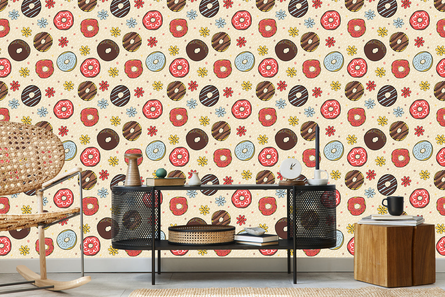 Wallpaper Colorful Donuts With Flowers